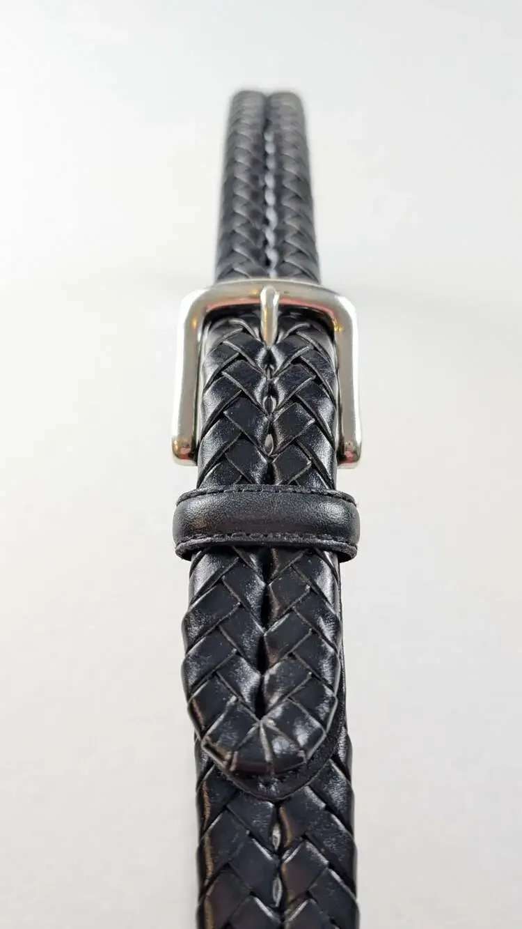 Fossil Mens Braided Leather Belt with Silver Buckle